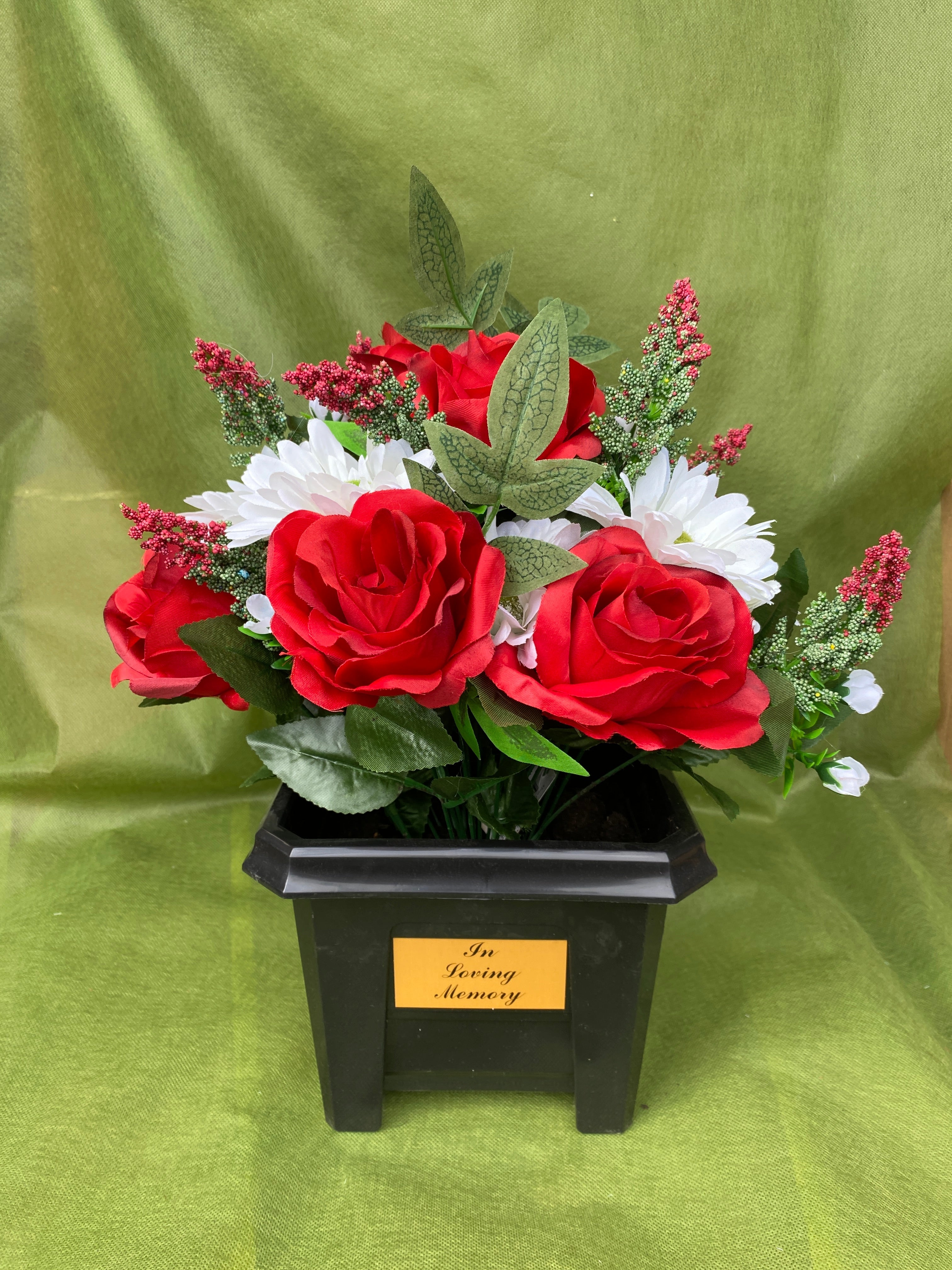 Artificial memorial flower pot graveside tribute