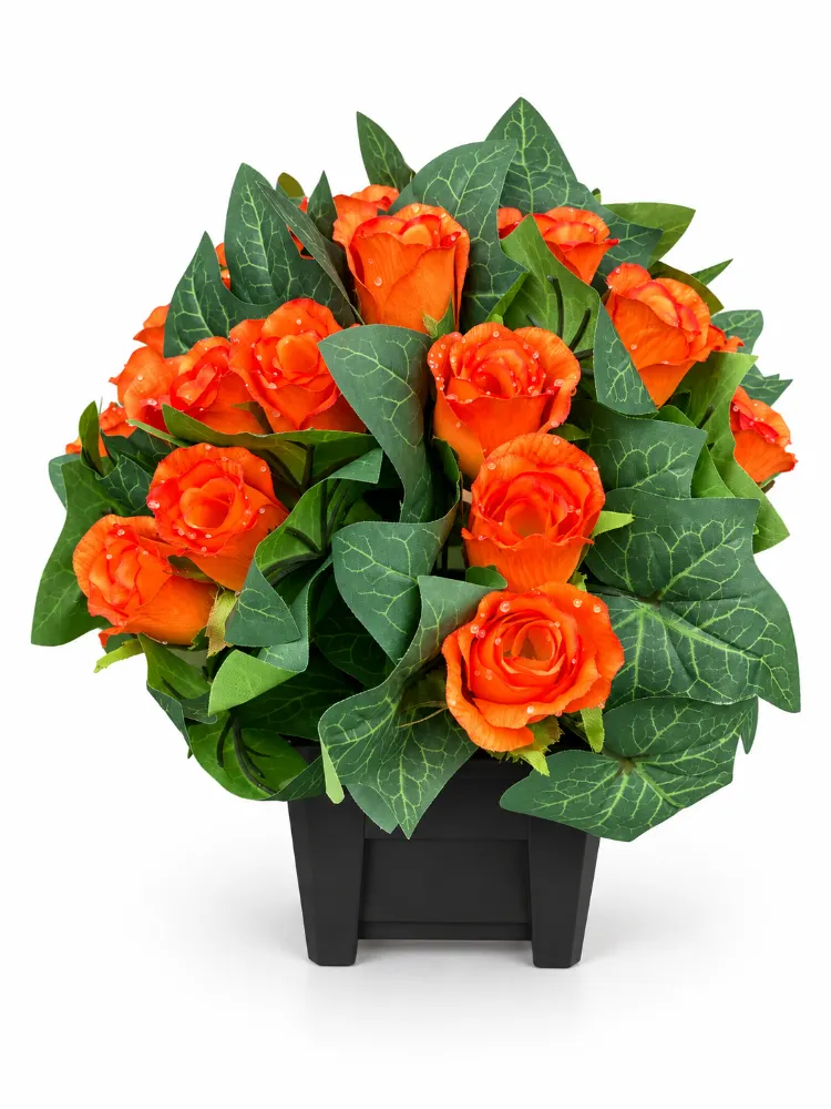 Small Artificial Floral Memorial Pot — Orange