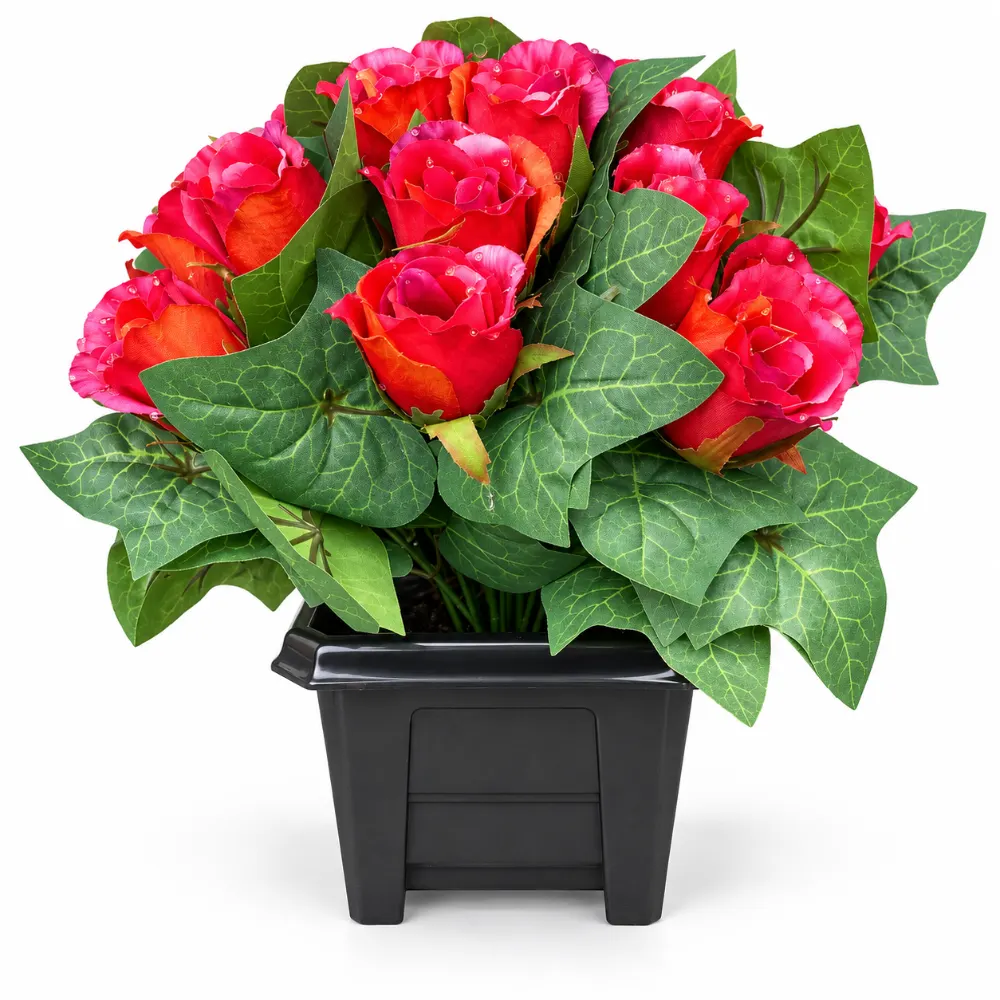 Small Artificial Floral Memorial Pot — Fuschia