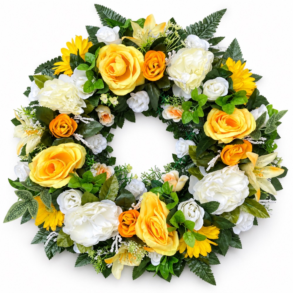 Artificial Floral Open Memorial Wreath — Yellow