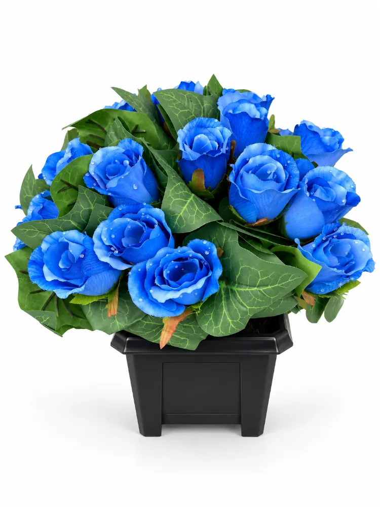 Small Artificial Floral Memorial Pot — Blue