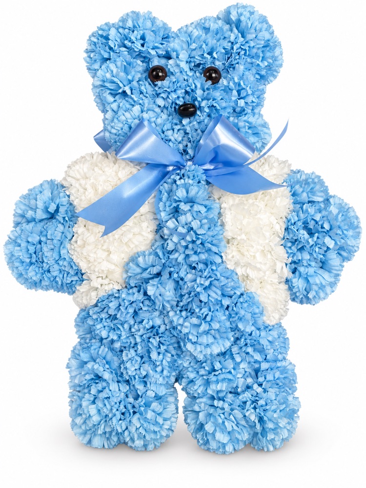 Artificial Floral Teddy Bear Tribute — Blue
