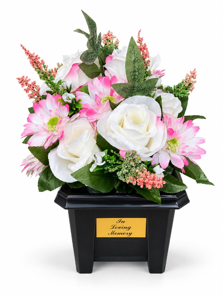 Large Artificial Floral Memorial Pot — Pink