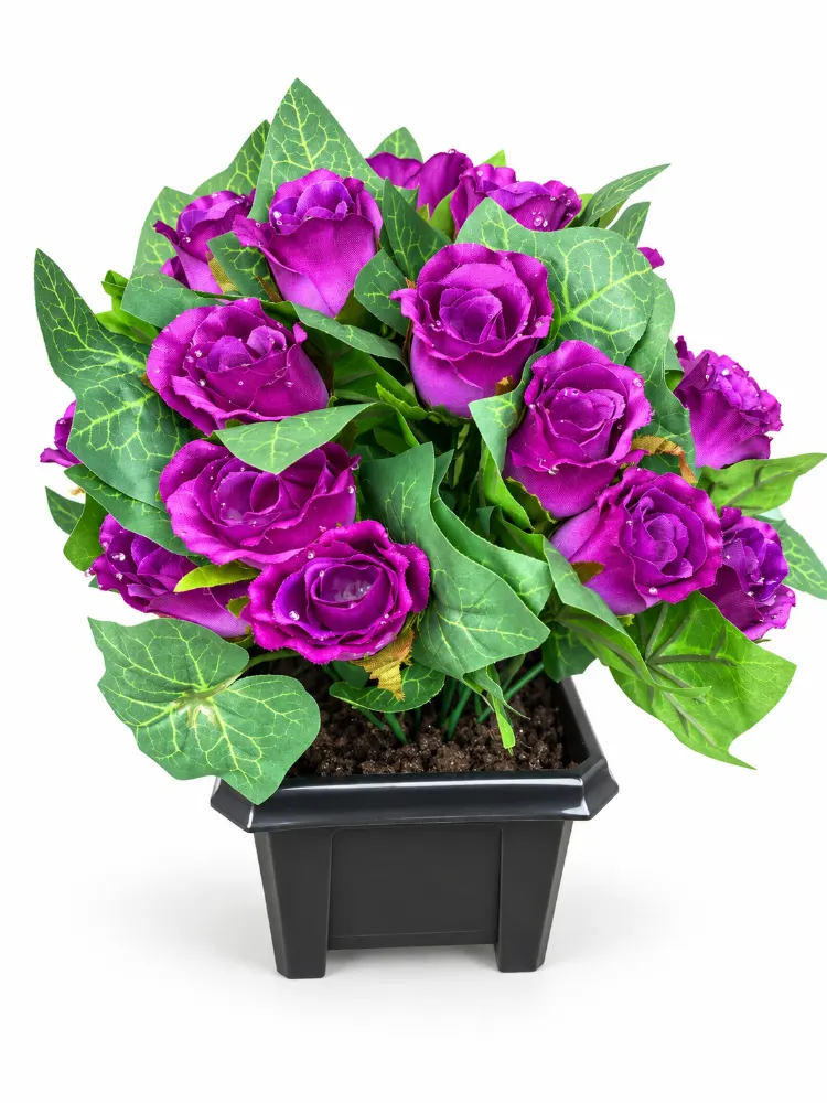 Small Artificial Floral Memorial Pot — Purple