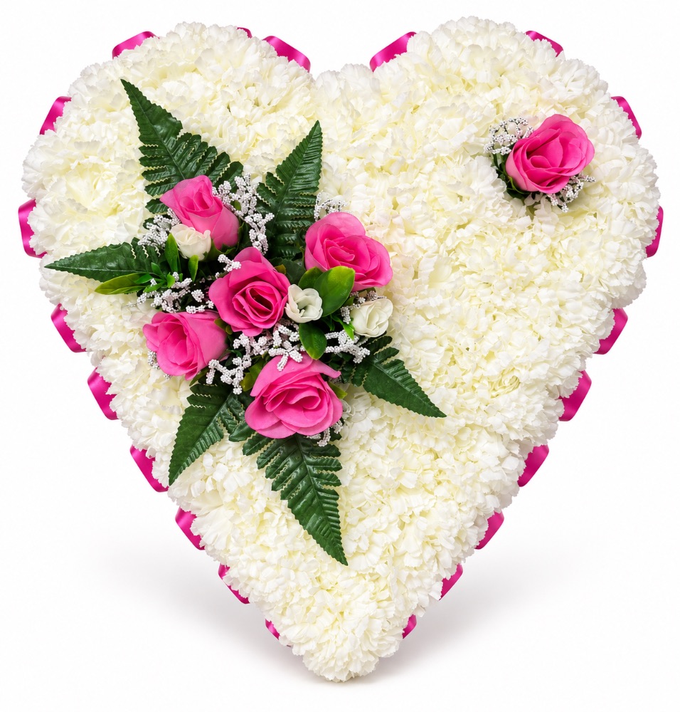 Artificial Floral Memorial Heart — Pink