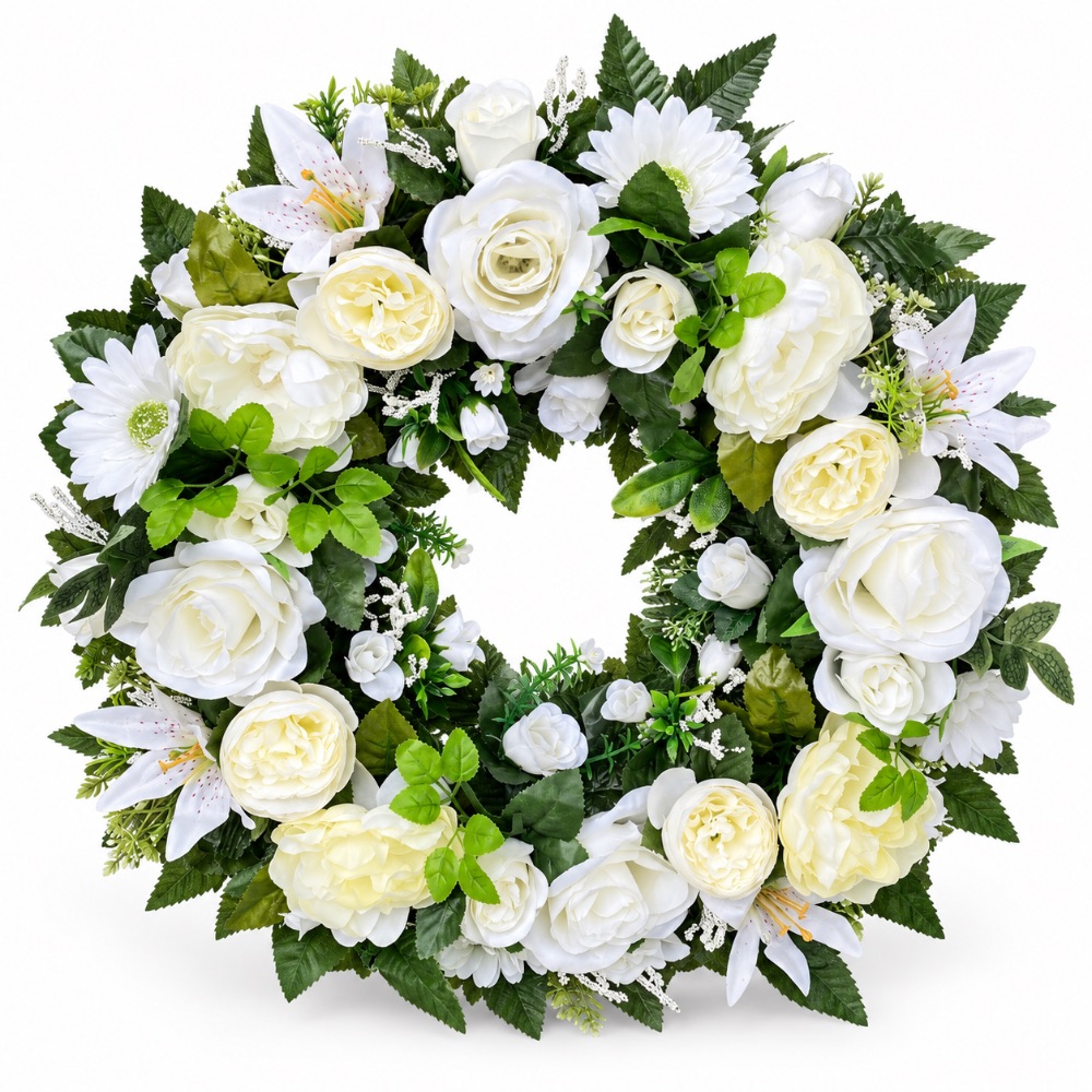 Artificial Floral Open Memorial Wreath — White