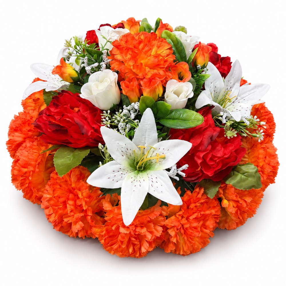 Artificial Floral Memorial Posy — Orange with orange Peony