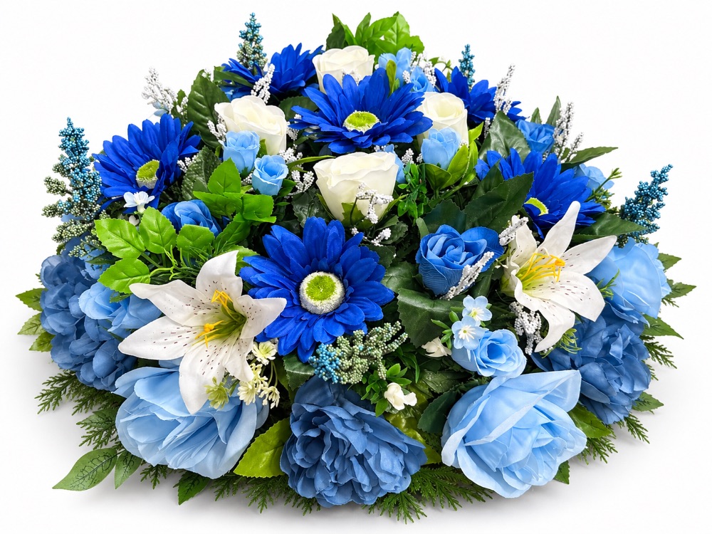 Artificial Floral Round Memorial Wreath — Blue