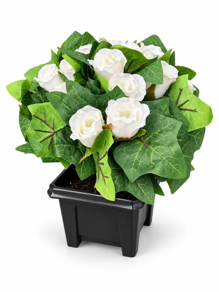 Small Artificial Floral Memorial Pot — White