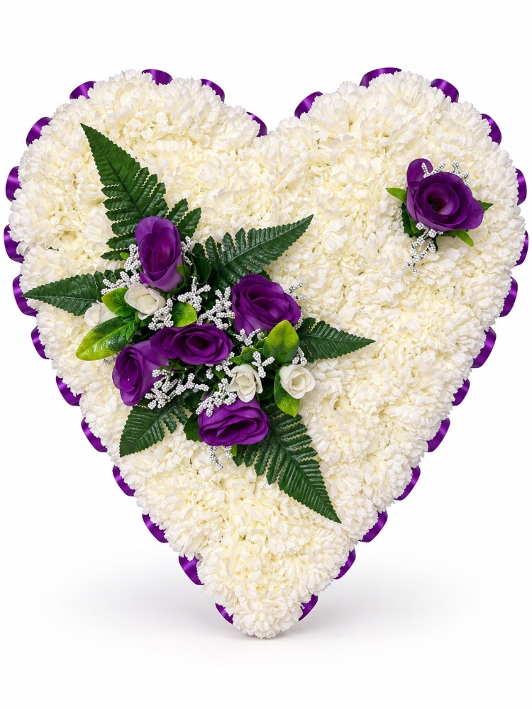 Artificial Floral Memorial Heart — Purple