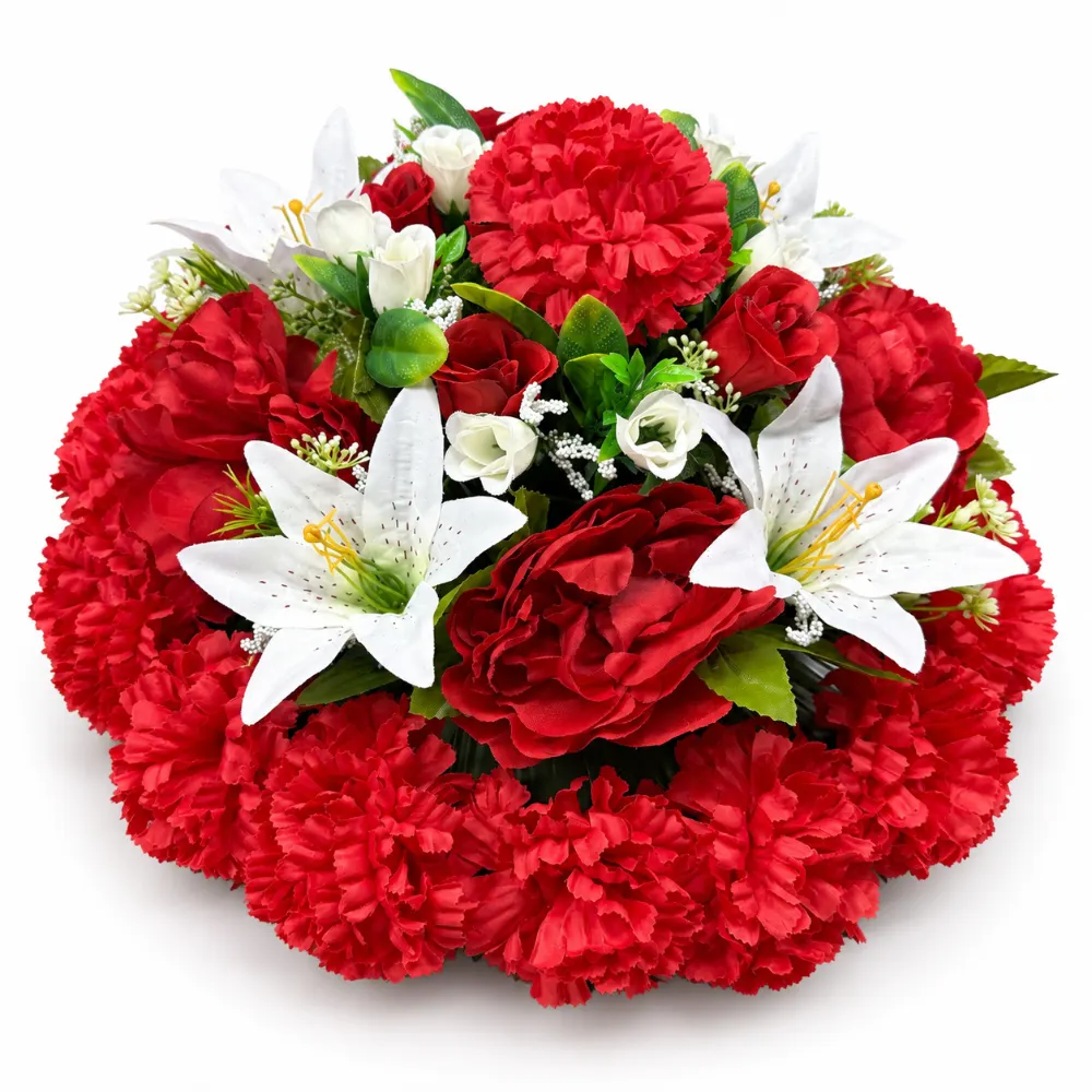 Artificial Floral Memorial Posy — Red & White