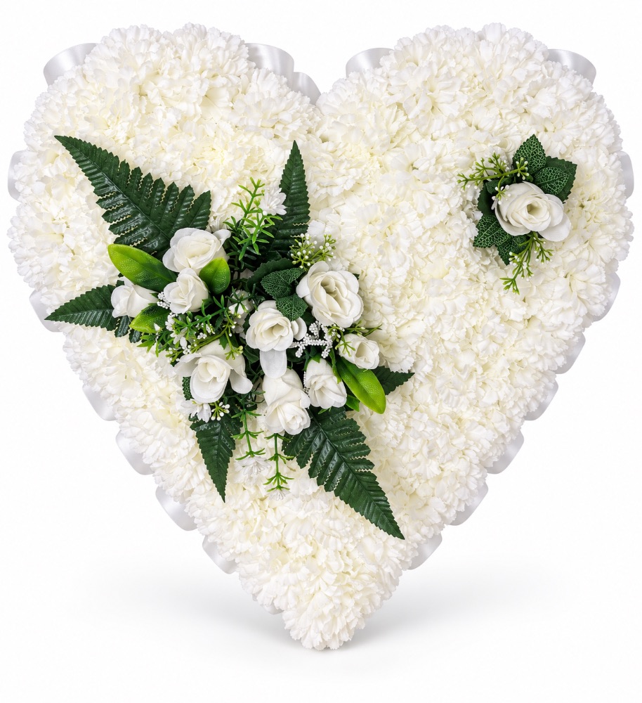 Artificial Floral Memorial Heart — White