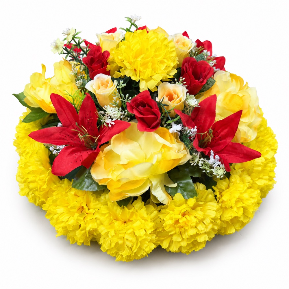 Artificial Floral Memorial Posy — Yellow with Red Lily