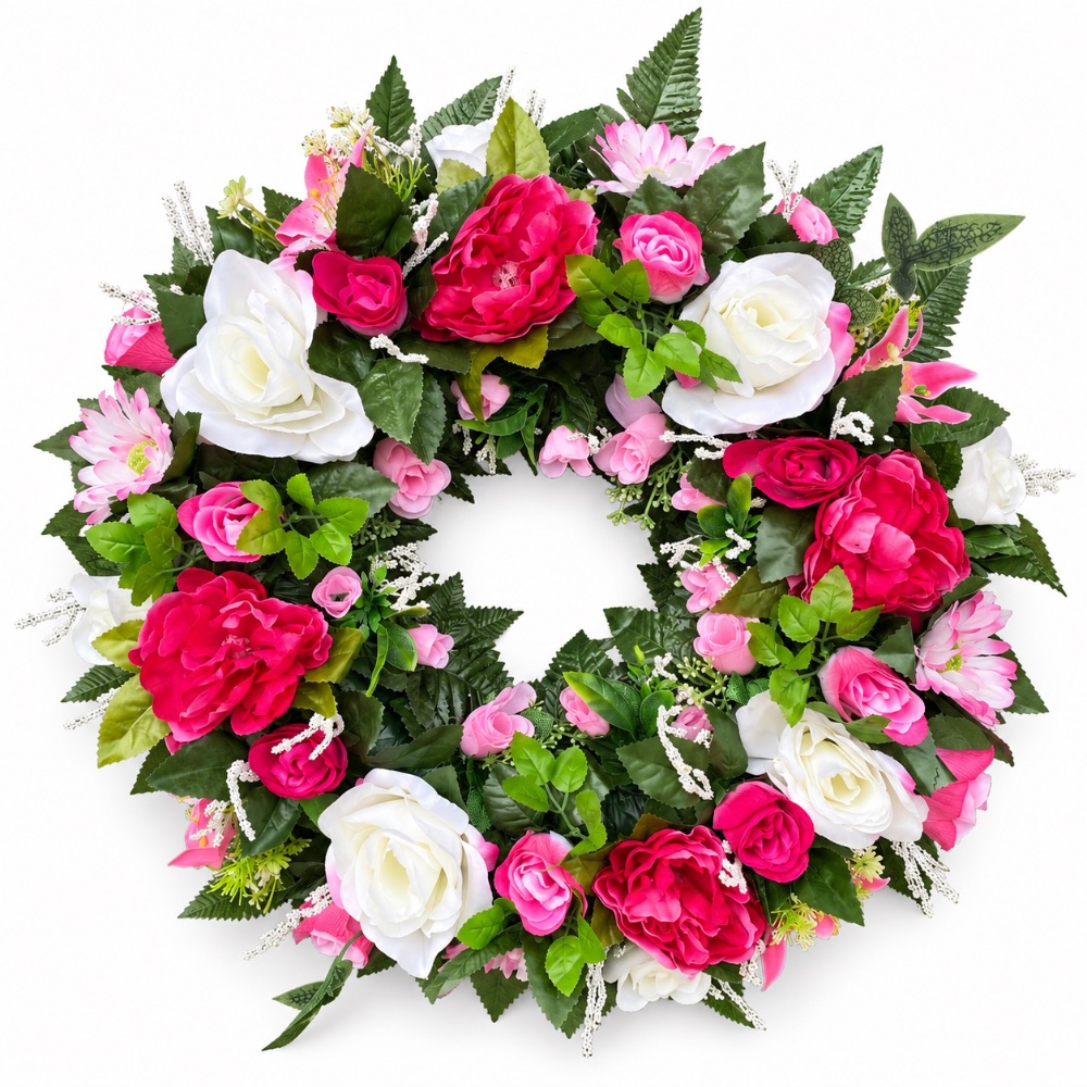Artificial Floral Open Memorial Wreath — Pink