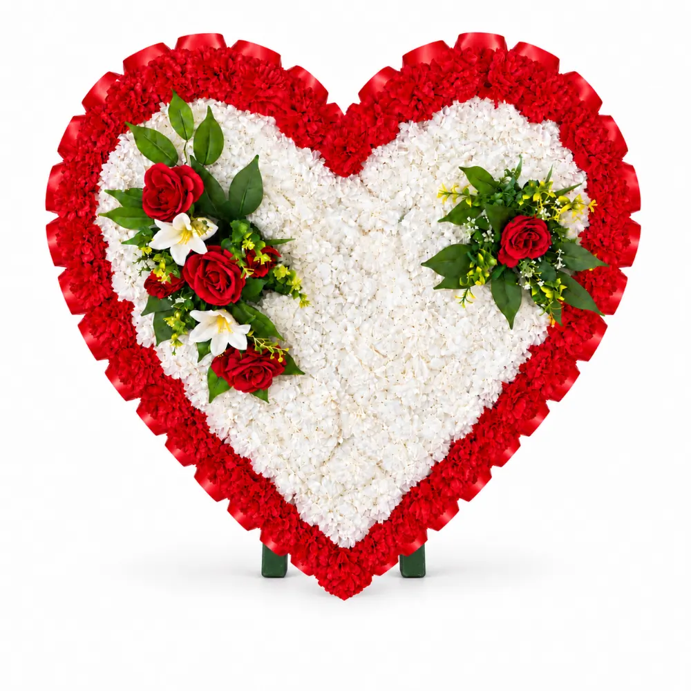 Artificial Floral Memorial Heart · Large Heart on Stand — Red