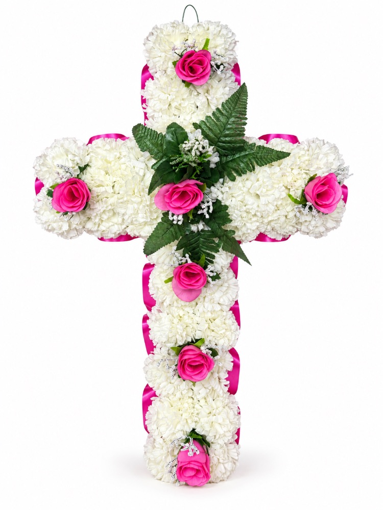Artificial Floral Memorial Cross — Pink