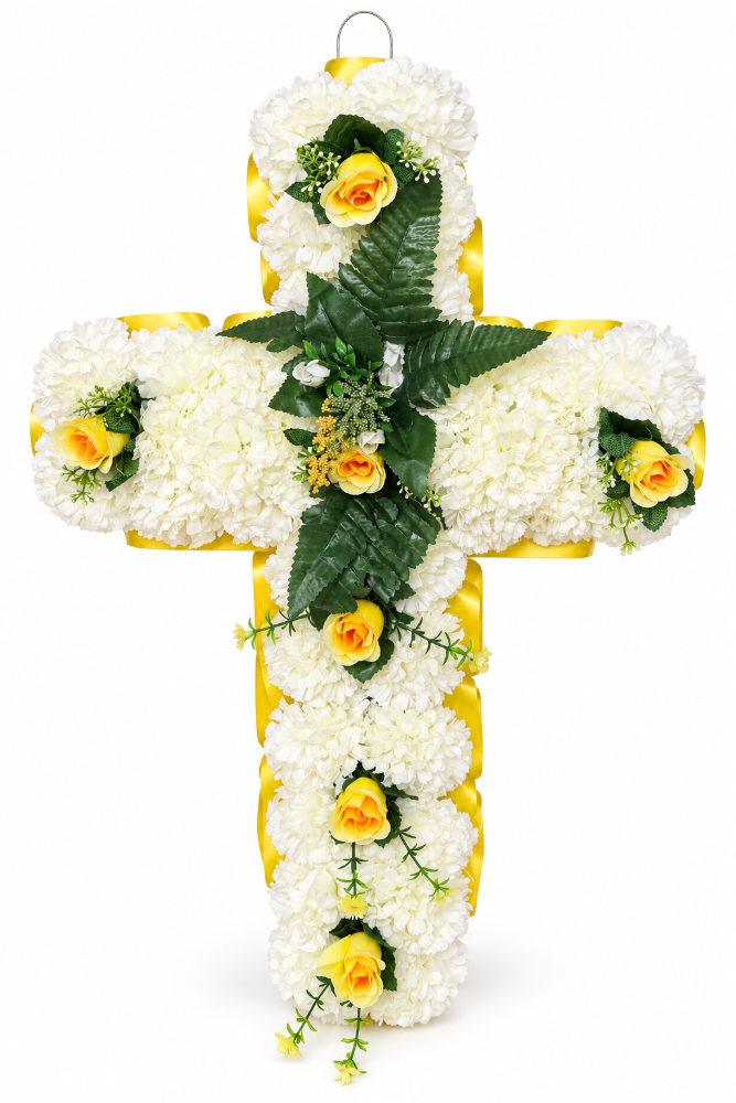 Artificial Floral Memorial Cross — Yellow