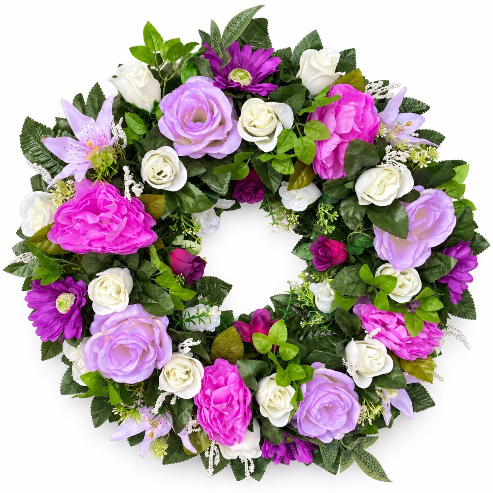 Artificial Floral Open Memorial Wreath — Purple