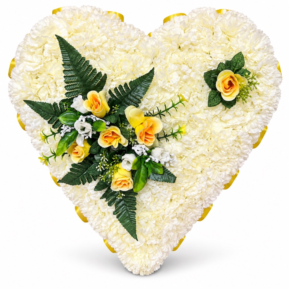 Artificial Floral Memorial Heart — Yellow