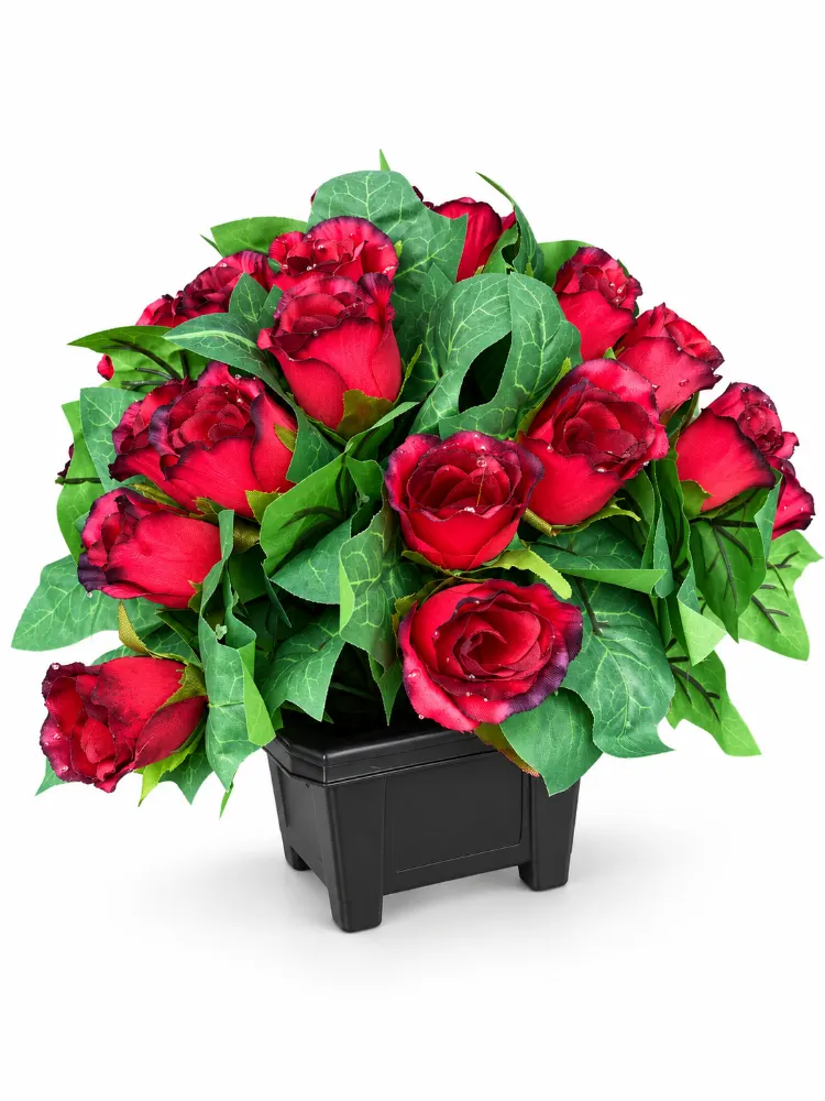 Small Artificial Floral Memorial Pot — Red