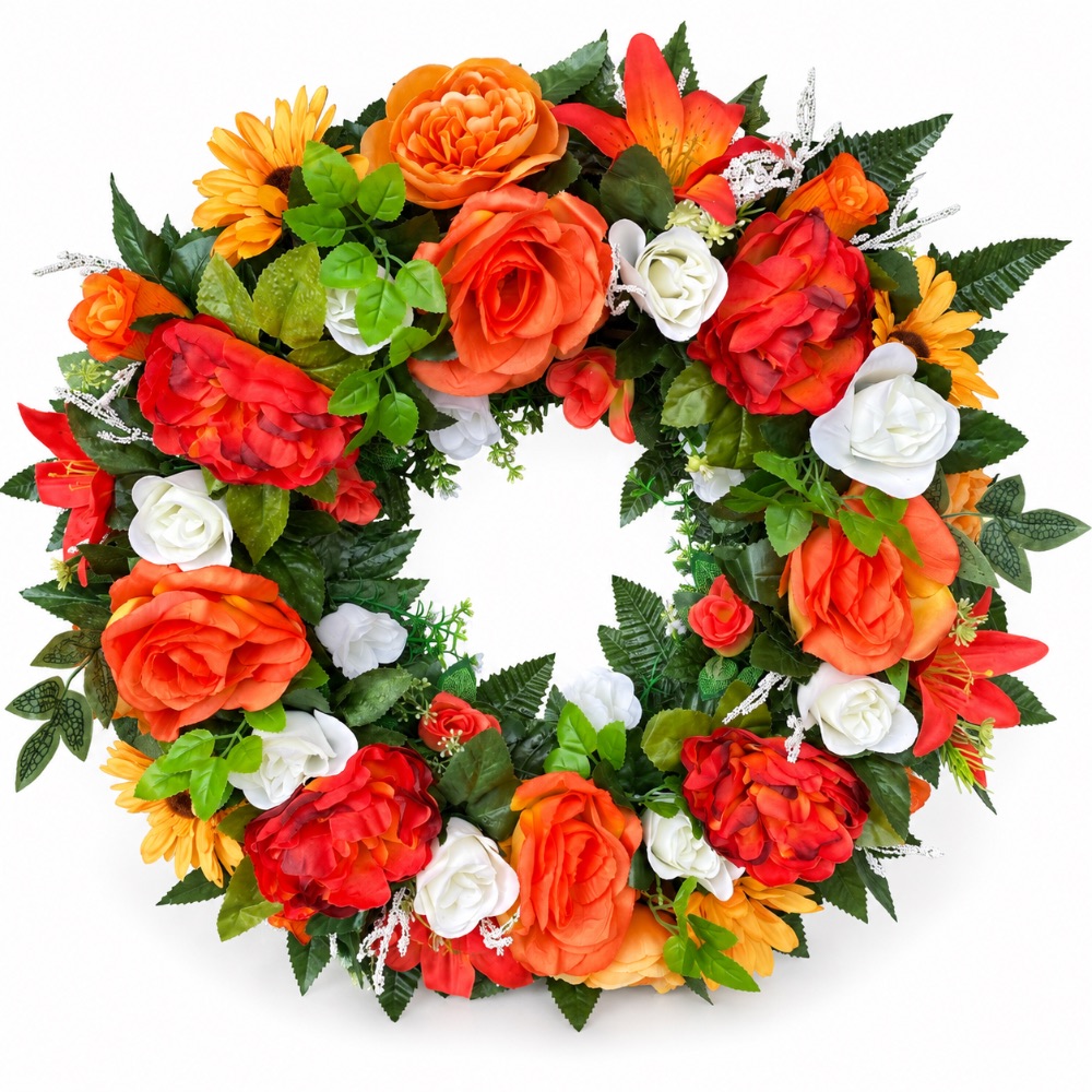 Artificial Floral Open Memorial Wreath — Orange