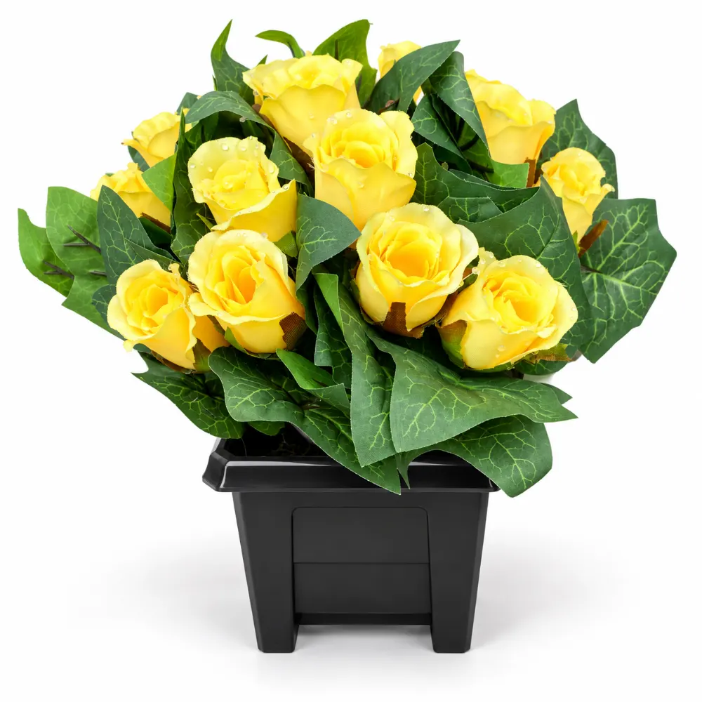 Small Artificial Floral Memorial Pot — Yellow
