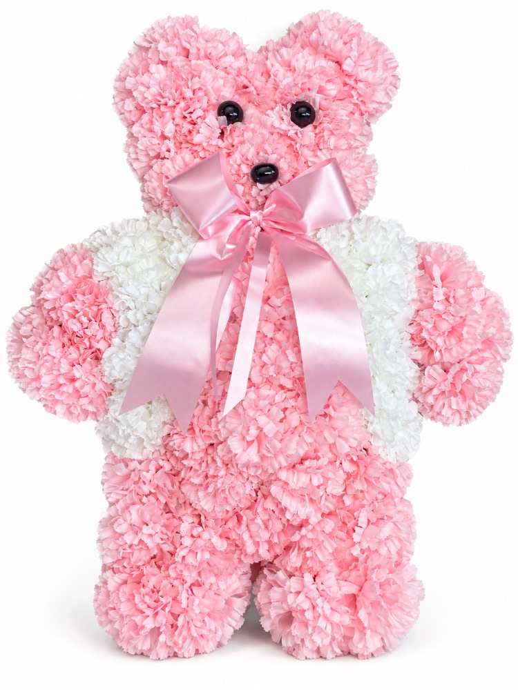 Artificial Floral Teddy Bear Tribute — Pink