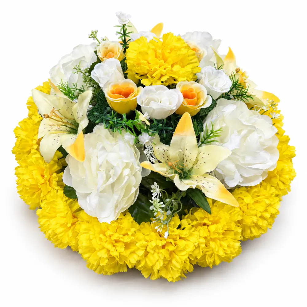 Artificial Floral Memorial Posy — Yellow & White