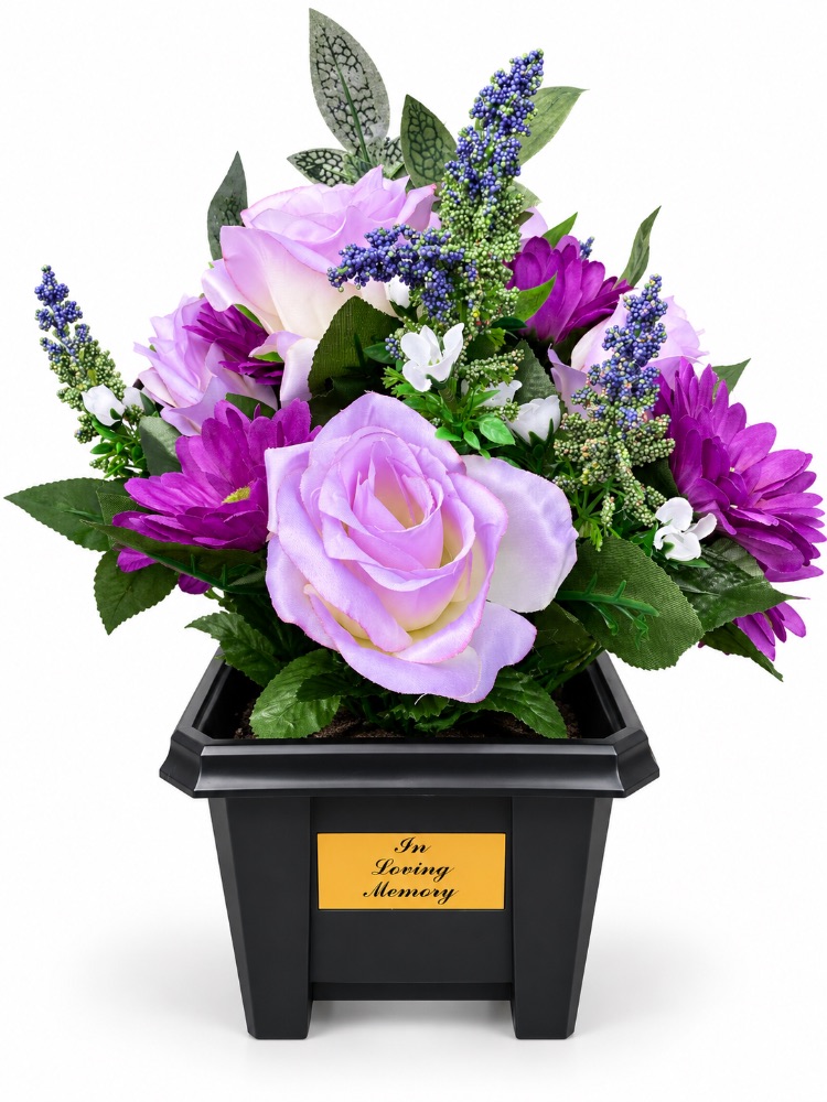 Large Artificial Floral Memorial Pot — Purple