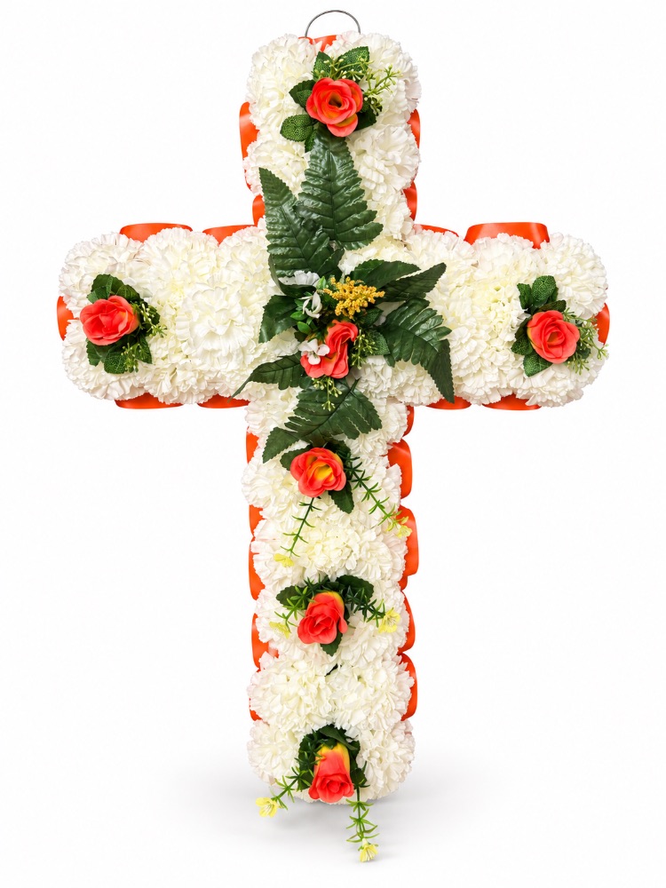 Artificial Floral Memorial Cross — Orange
