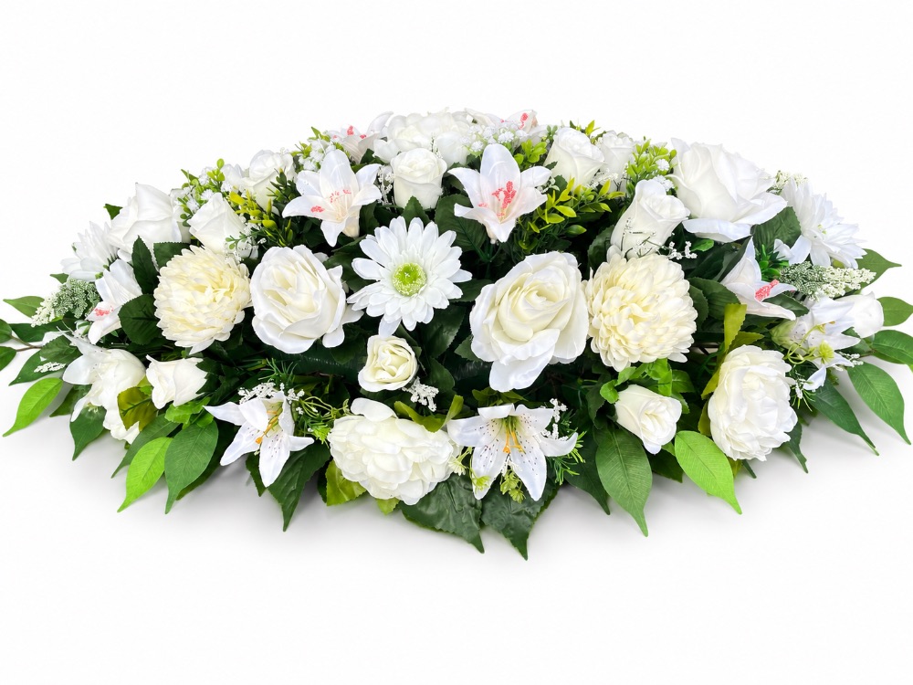 Medium Artificial Floral Memorial Spray — White