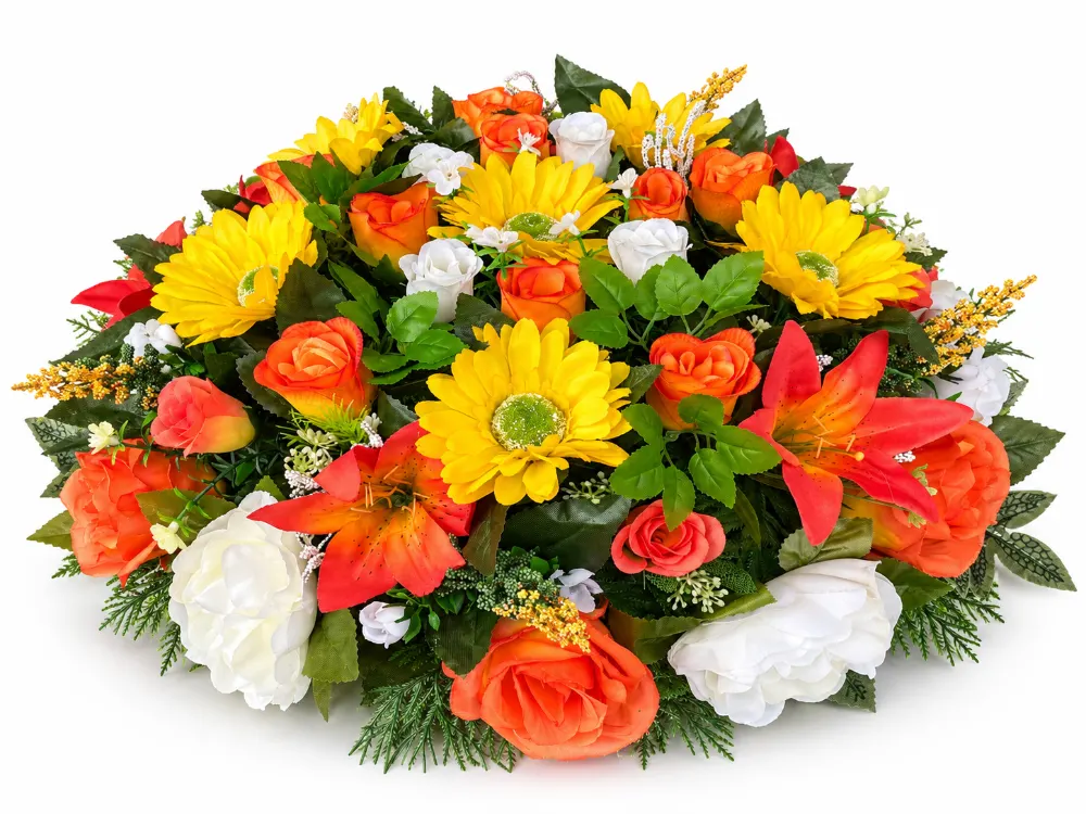 Artificial Floral Round Memorial Wreath — Orange